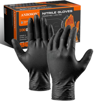 ANBOSON 10 Mil Heavy Duty Mechanic Nitrile Gloves, XLarge Black 100 Count