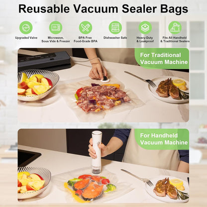 URPOWER Reusable Vacuum Sealer Bags for Food Storage, 40 PCS with 5 Clips