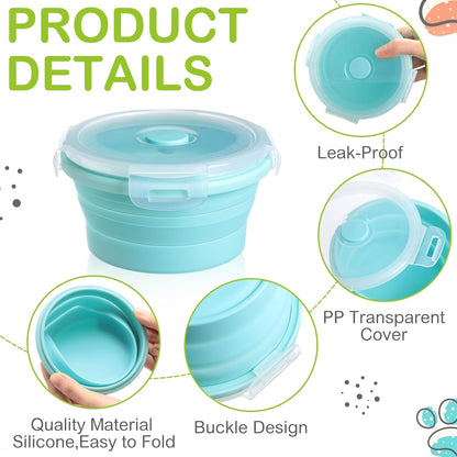 Suclain 4 Pcs Collapsible Bowls with Lids Silicone Camping Food Storage Container Expandable Folding Salad Lunch Box Travel Container for Hiking Camping