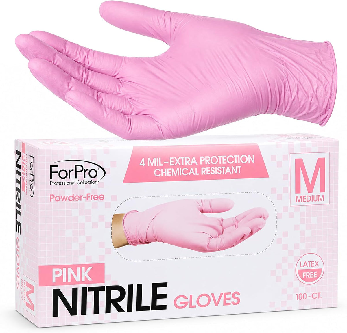 ForPro Disposable Nitrile Gloves, Chemical Resistant, Powder-Free, Latex-Free, Non-Sterile, Food Safe, 4 Mil