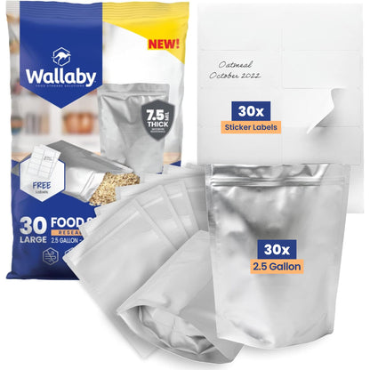 Wallaby 1-Pint Gusset 11 Mil Thick Mylar Bags, Zipper, Labels (50-Pack)