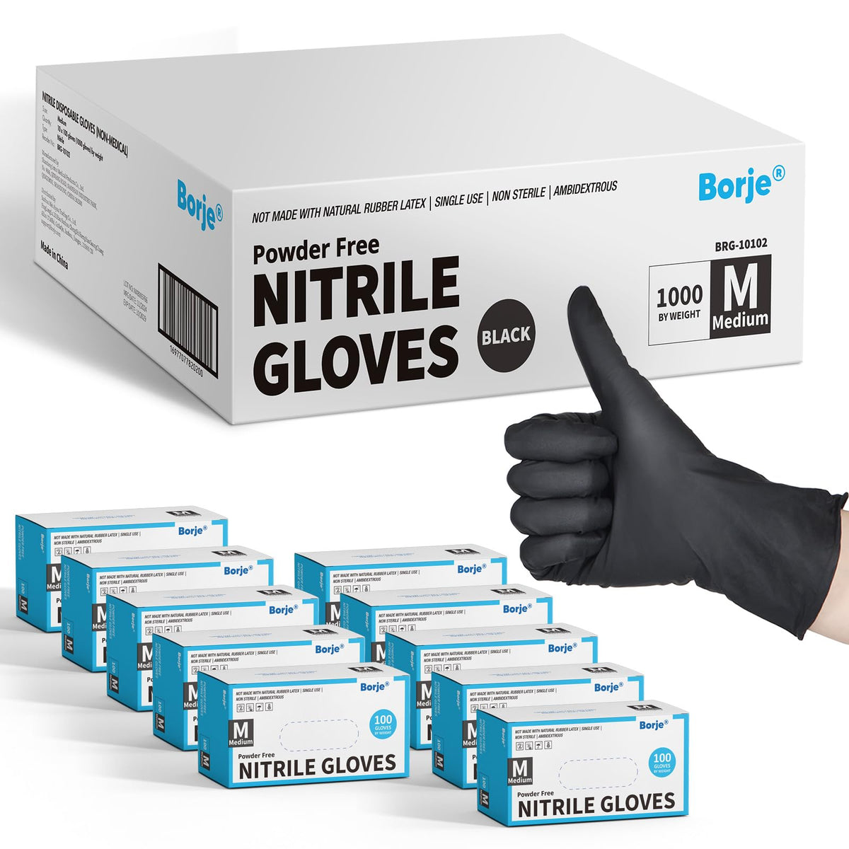 Borje Nitrile Gloves XL, 100 Count Disposable Gloves, Black, Latex-Free Powder-Free, Medical Exam, Food Safe, Cleaning, Cooking