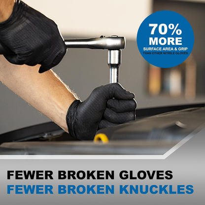 PermaSafe Black Nitrile Gloves | Heavy Duty 6+ Mil Industrial Grade Protection | Powder and Latex-Free Nitrile Disposable Gloves with Raised Textured Grip | Ideal for Mechanics, Construction & More