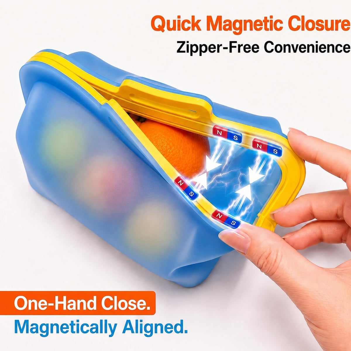 Magnetic Seal Reusable Silicone Food Storage Bag, 68 oz, NUZEAK