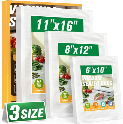 FUNFERY 100 PCS Precut Vacuum Sealer Bags for Food 11"x16"/8"x12"/6"x10"