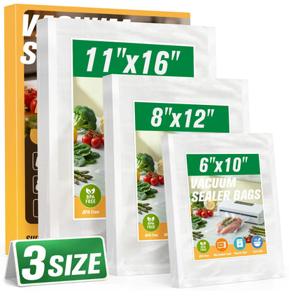 FUNFERY 100 PCS Precut Vacuum Sealer Bags for Food 11"x16"/8"x12"/6"x10"