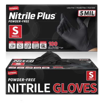 Supmedic Nitrile+ Disposable Gloves, 5 Mil Latex & Powder-Free Glove 100 Ct