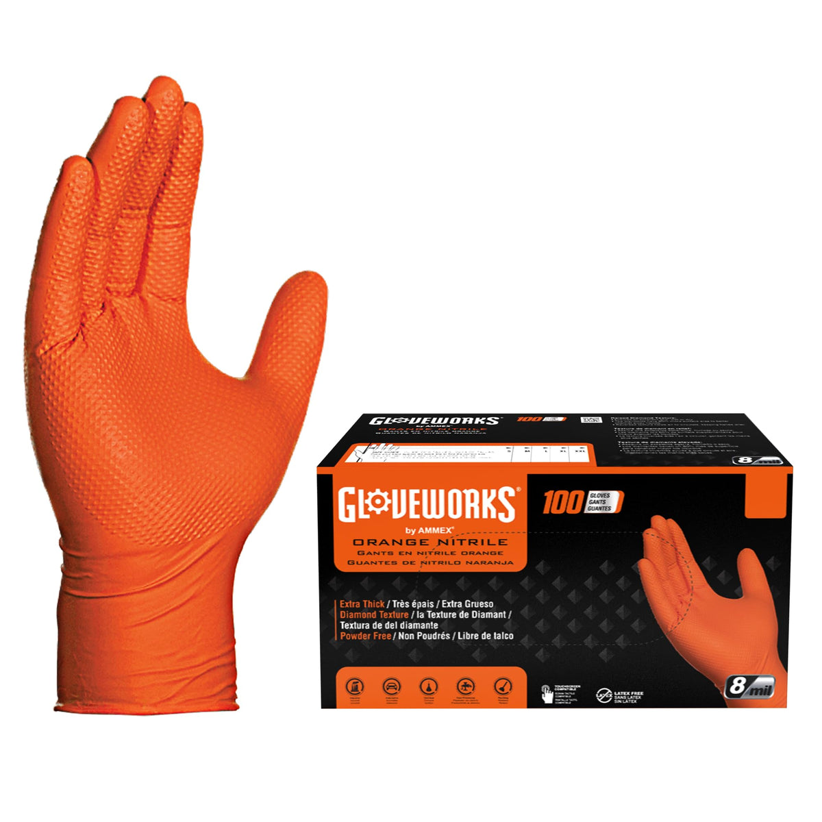 GLOVEWORKS Nitrile Gloves Disposable Orange 8 mil