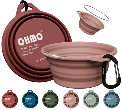 OHMO Large Collapsible Dog Bowls for Travel, 27oz, 2pcs, Camo&Sage Green