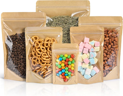 FireKylin 100 Pcs Resealable Bags, Clear Front Pouches, Brown, 4.7" x 7.9"