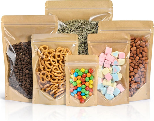 FireKylin 100 Pcs Resealable Bags, Clear Front Pouches, Brown, 4.7" x 7.9"