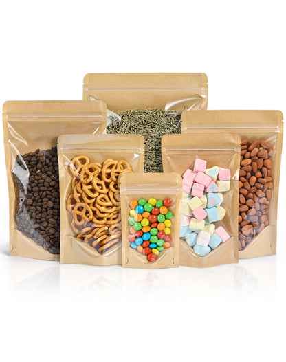 FireKylin 100 Pcs Resealable Bags, Clear Front Pouches, Brown, 4.7" x 7.9"