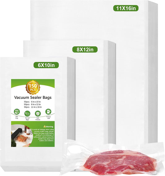 Vacuum Sealer Bags for Food Storage, 150pcs Precut Pint, Quart & Gallon