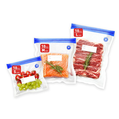 60 Pcs Reusable Vacuum Sealer Bags for Food, 3 Size BPA-Free Vacuum Storage Bags with Sealing Clips & Leak-Proof Design for Sous Vide Cooking, Freezer, Microwave Heating
