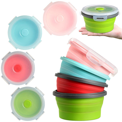 Suclain 4 Pcs Collapsible Bowls with Lids Silicone Camping Food Storage Container Expandable Folding Salad Lunch Box Travel Container for Hiking Camping