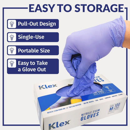 Klex Nitrile Exam Gloves - Medical Grade, Powder Free, Rubber Latex Free, Food Safe, Lavender