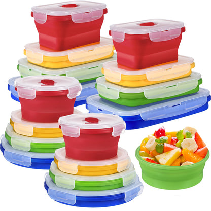 Yaomiao 16 Pack Collapsible Food Storage Container with Lid,Gray, Blue