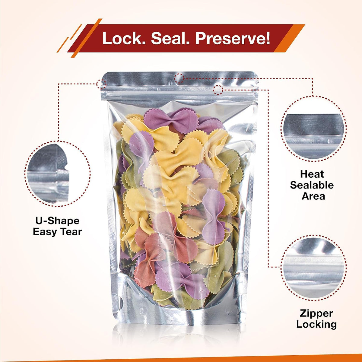 5x8 Mylar Bags for Food Storage - Pack Of 100-7.5mil Thickness