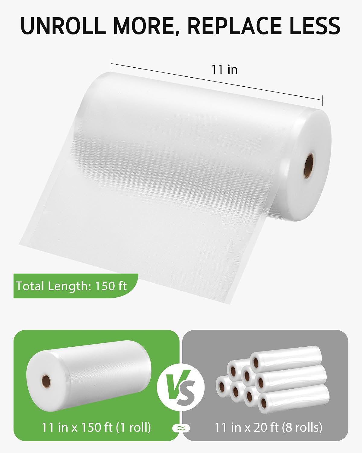 Syntus 11" x 150' Vacuum Sealer Bags for Food Seal Rolls with Cutter