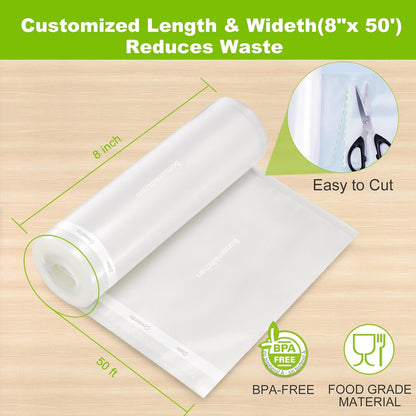 Bonsenkitchen Vacuum Sealer Bags, 8" x 50' Rolls 2 pack for Food Storage