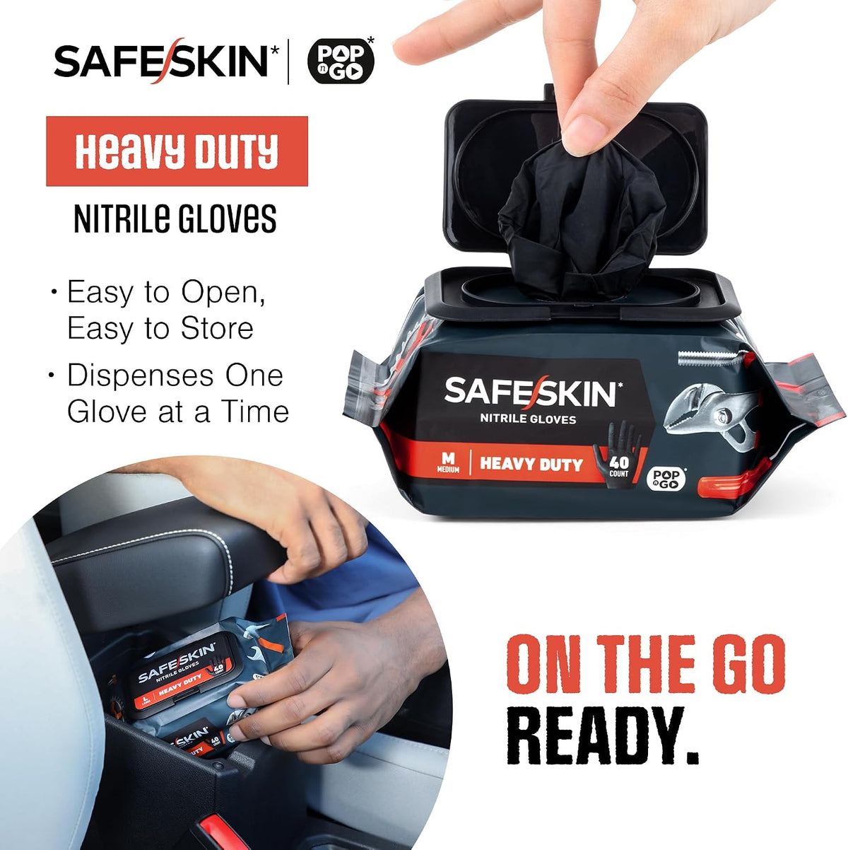 SAFESKIN Heavy Duty Nitrile Disposable Latex Free Gloves (40/160/1600 packs), Black Gloves for Food Prep, Cleaning, Mechanic