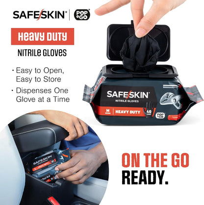 SAFESKIN Heavy Duty Nitrile Disposable Latex Free Gloves (40/160/1600 packs), Black Gloves for Food Prep, Cleaning, Mechanic