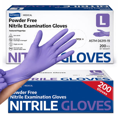 Nitrile+ Supmedic Medical Soft Max Disposable Gloves Powder-Free Violet 200