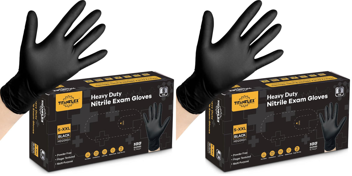 TitanFlex Disposable Nitrile Exam Gloves - 6-mil, Black, Heavy Duty, Latex Free, Food Safe for Cooking