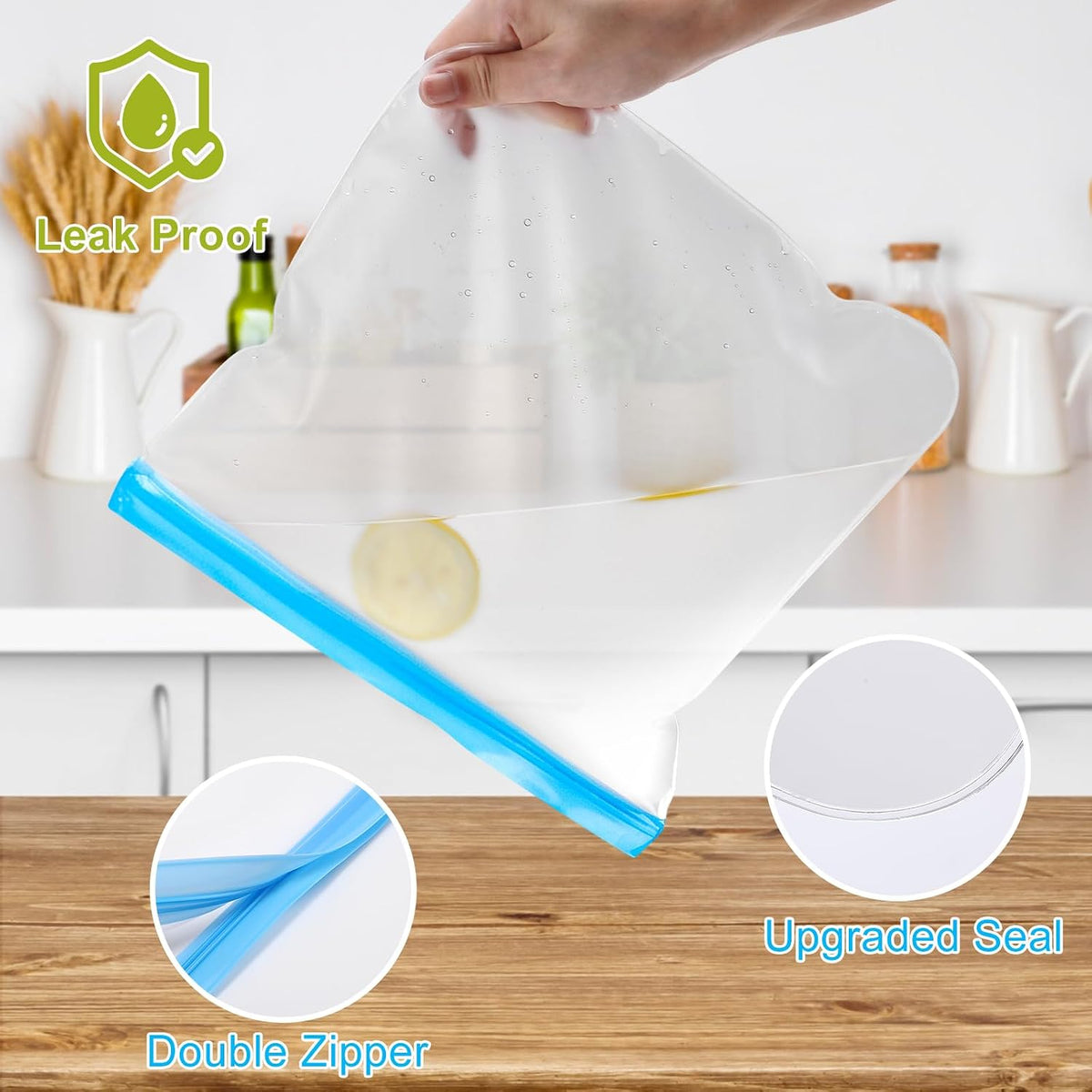 Lerine 5 Pack Reusable 2 Gallon Freezer Bags Dishwasher Safe