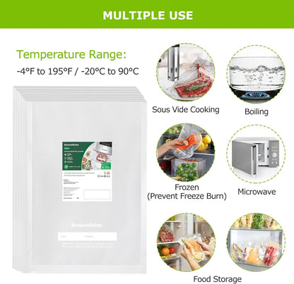 Bonsenkitchen Precut Vacuum Sealer Bags, 100 Gallon 11" x 16" Food Sealer