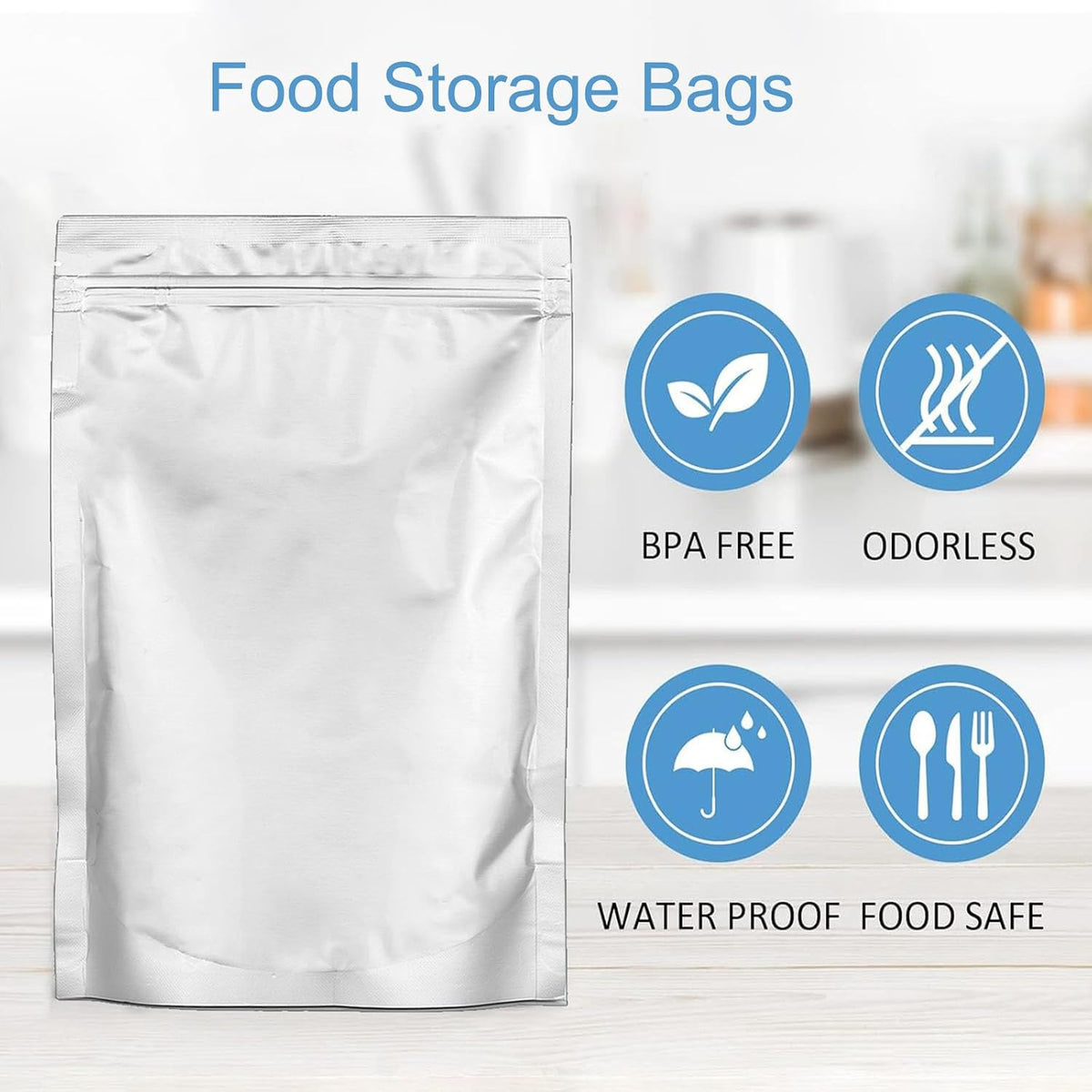100pcs 1 QUART Mylar Bags - 10 Mil Total Thickness - 7"x10" Stand-Up Zipper Pouches, Resealable Heat Sealable Mylar Bags for Long Term Food Storage