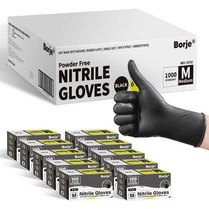 Borje Nitrile Gloves XL, 100 Count Disposable Gloves, Black, Latex-Free Powder-Free, Medical Exam, Food Safe, Cleaning, Cooking