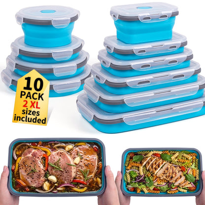 Collapsible Food Storage Containers with Lid & Air Vent, 8 Pack, 4 Rectangular + 4 Round, Annaklin Foldable Silicone Lunch Containers Collapsible Bowls Set, Microwave Freezer Dishwasher Safe, 4 Colors