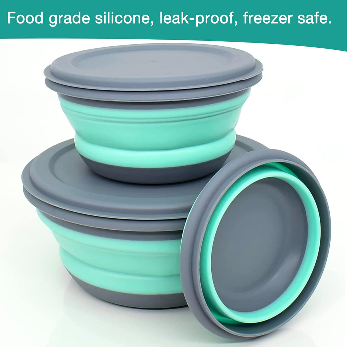 Camping Bowls, 3PCS Collapsible Bowls with Cutlery and Reusable Storage Bag, Food-Grade Silicone Lunch Box with Lids for Camping Picnic Travel (Blue)