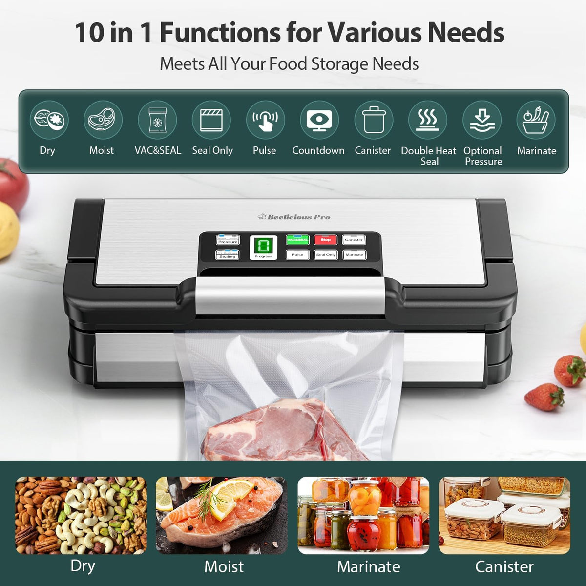 Beelicious Pro Vacuum Sealer Machine for Food, Multiple Modes For Meal Prep