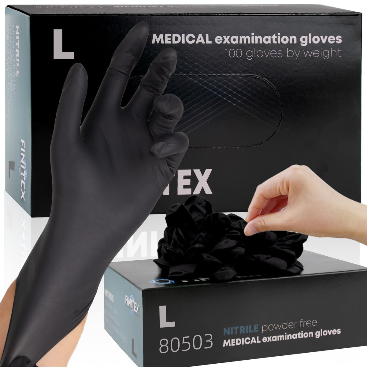 FINITEX Black Nitrile Disposable Gloves 5mil Medical Exam 100PCS,XL