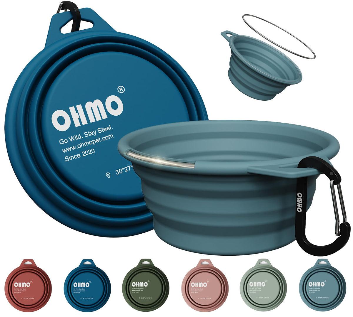 OHMO Large Collapsible Dog Bowls for Travel, 27oz, 2pcs, Camo&Sage Green