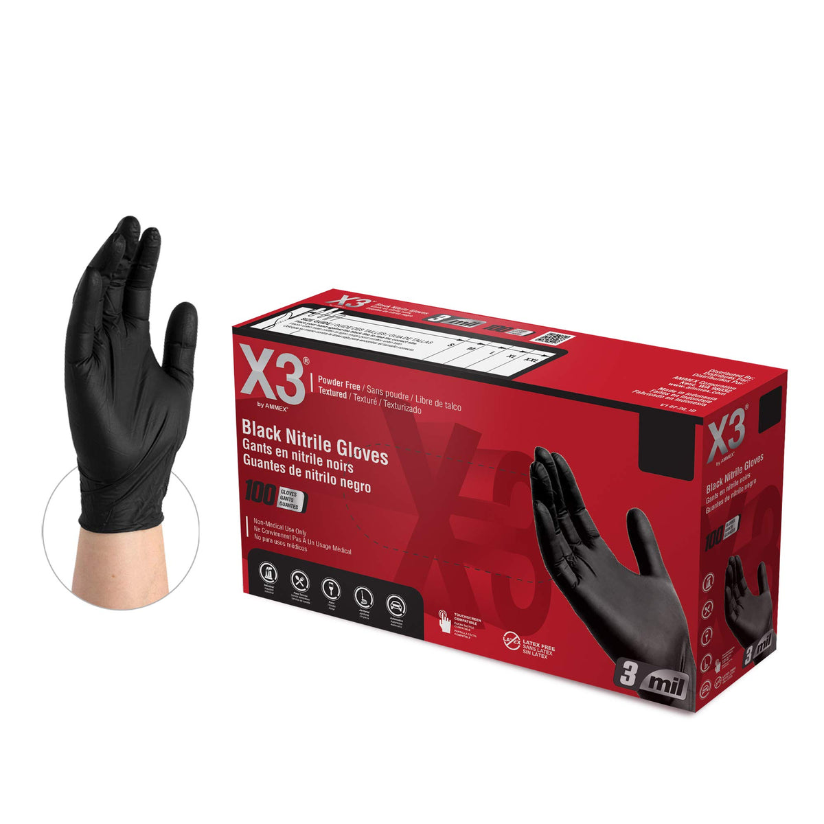 X3 Nitrile Disposable Gloves Latex Free 3 mil Black for Cooking Food Prep