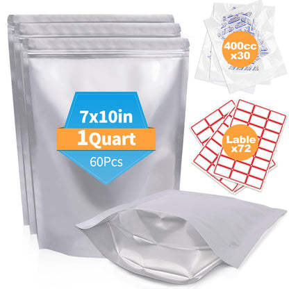 30PCS 2Gallon 17"X13" Mylar Bags for Food Storage with Oxygen Absorbers&Lables,10 Mil Thick Resealable Stand-Up Zipper&Heat Sealable Bags for Long Term Food Storage,Dried Food
