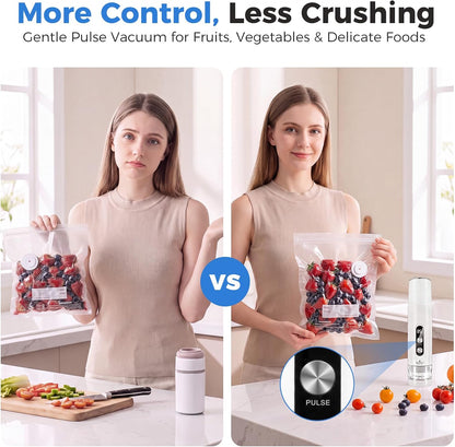 Compact Handheld Food Vacuum Sealer with 30 Reusable Vacuum Bags