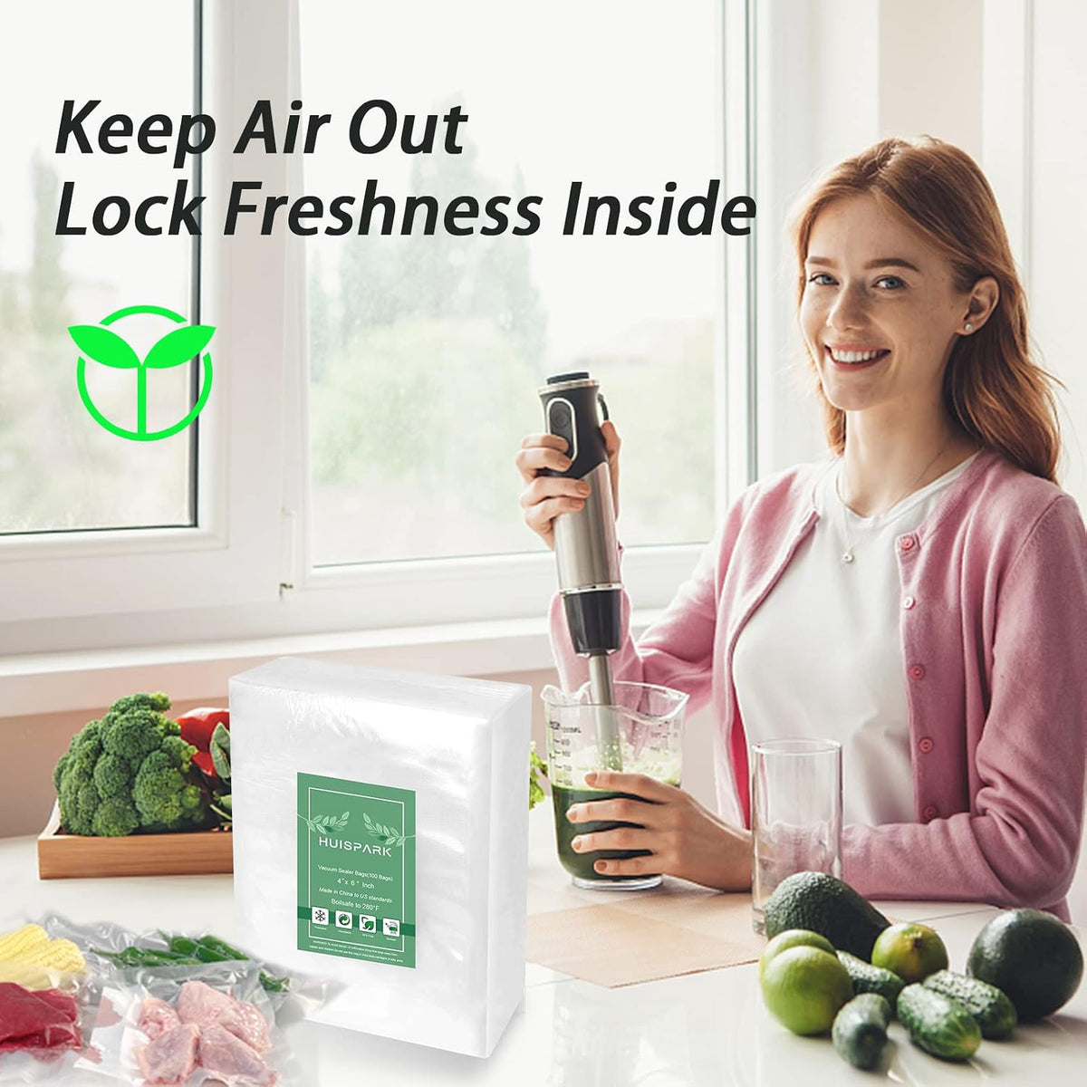 Vacuum Sealer Bags,Heavy Duty Pre-Cut Design Commercial Grade 4x6 Inch Food Sealable Bag for Heat Seal Food Storage, Seal Bag Boilsafe to 280°F Freezable, Resizable,Reuseable (100Pcs)