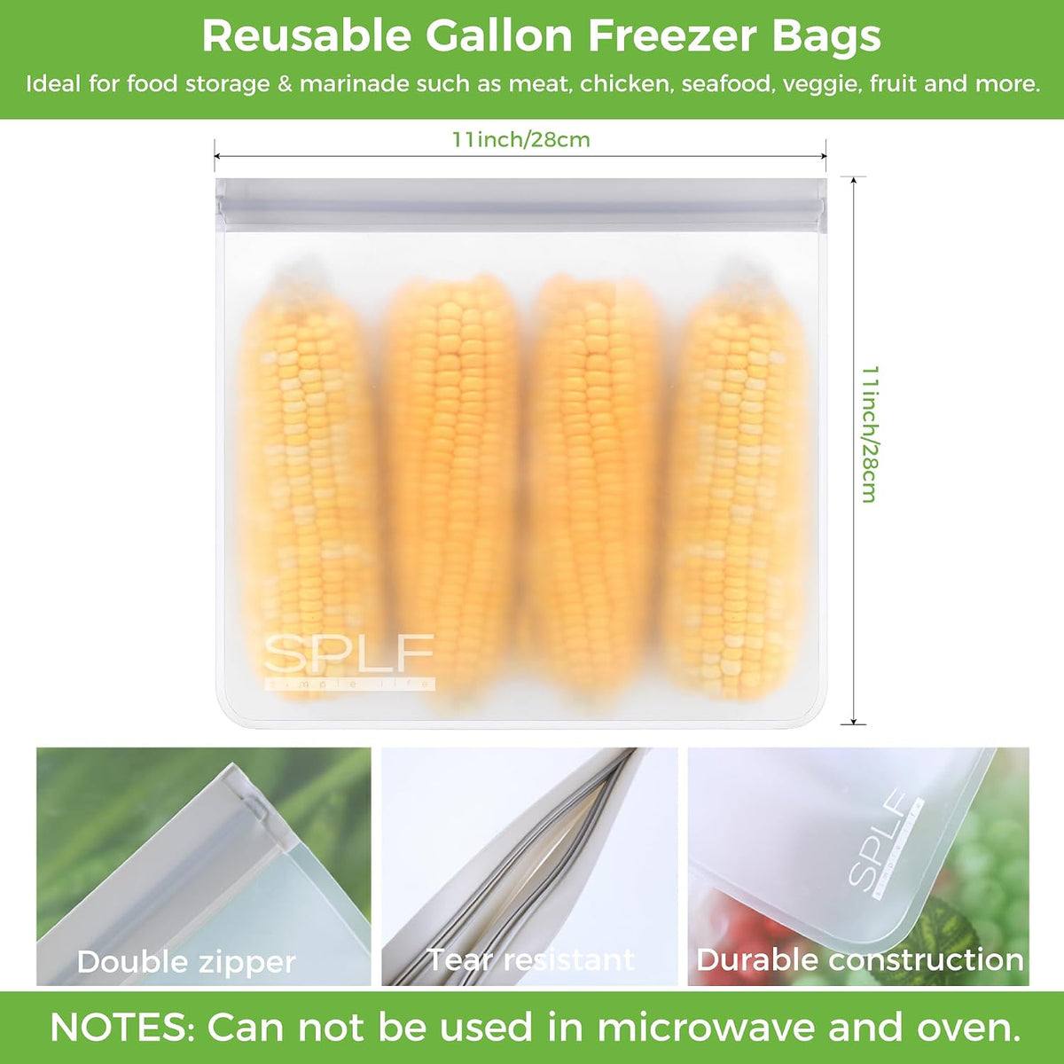 SPLF 6 Pack Reusable Gallon Freezer Bags Dishwasher Safe, Gray