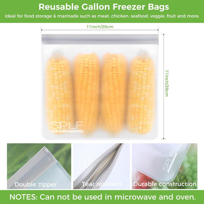 SPLF 6 Pack Reusable Gallon Freezer Bags Dishwasher Safe, Gray