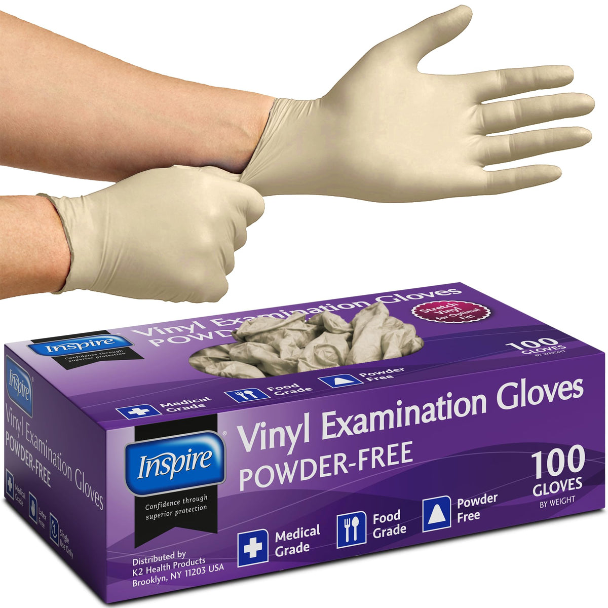 Inspire Stretch Vinyl Exam Gloves | THE ORIGINAL Quality Disposable Latex Free Medical Glove Cleaning Cooking Food Service Labs Healthcare and Household Extra Large, 1000 Count