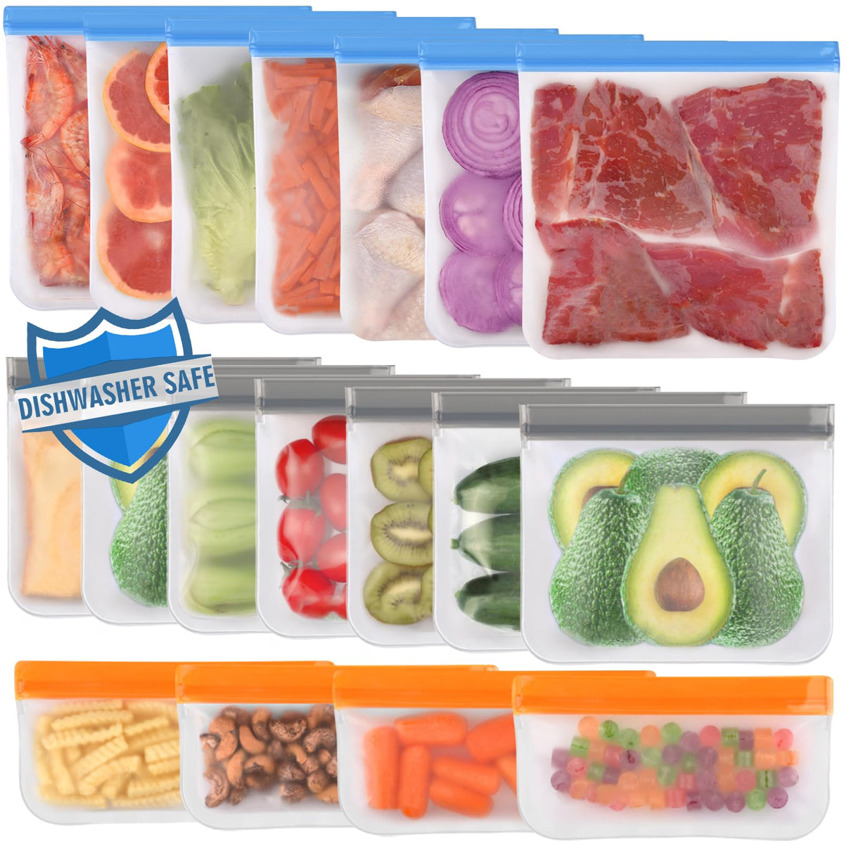 Lerine 10 Pack Reusable Freezer Bags Dishwasher Safe, Food Storage Bags