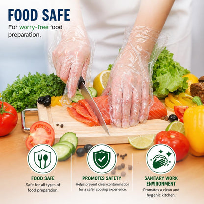 Disposable Food Prep Plastic Gloves (700 -1200 ct.) Cooking Cleaning Food Handling Latex & Powder Free One Size Fits Most