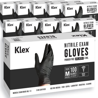 Klex Nitrile Exam Gloves - Medical Grade, Powder Free, Latex Rubber Free, Disposable, Food Safe