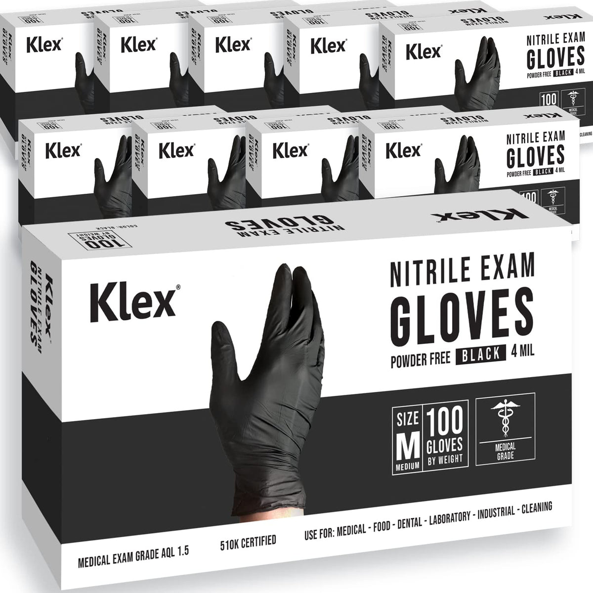 Klex Nitrile Exam Gloves - Medical Grade, Powder Free, Latex Rubber Free, Disposable, Food Safe