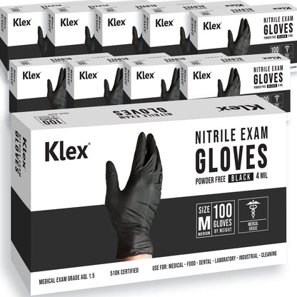 Klex Nitrile Exam Gloves - Medical Grade, Powder Free, Latex Rubber Free, Disposable, Food Safe