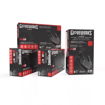 GLOVEWORKS Nitrile Gloves Disposable 5 mil Black Size Large Box of 100